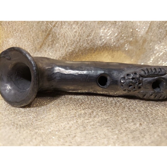 Dona Rosa Signed Coyotepec Oaxaca Mexican Folk Art Black Pottery Flute - Picture 8 of 16